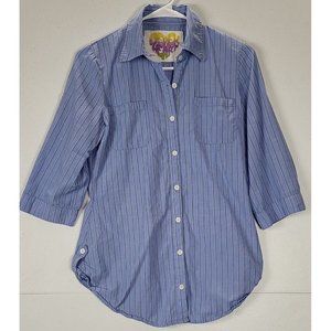 Derek Heart Women's Button Up Striped Blue White Convertible Sleeve Size Small